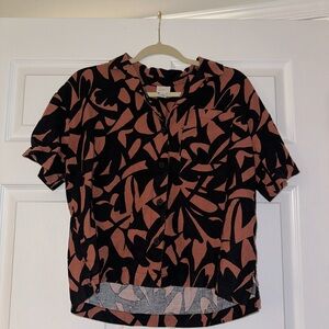 a new day Black and Brown Leaf Print Button Down Shirt